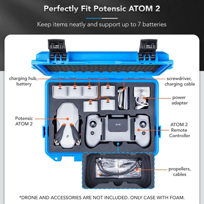 Lykus Titan AM100 Waterproof Hard Case for Potensic Atom 2/Atom 3-Axis/Atom SE/Atom LT Fly More Combo, Support up to 7 Batteries [CASE ONLY] - Image 2